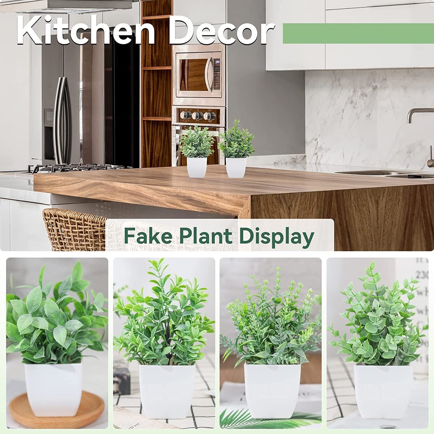 4 Pack Fake Plants Mini Artificial Greenery Potted Plants for Home Decor Indoor Office Table Room Farmhouse