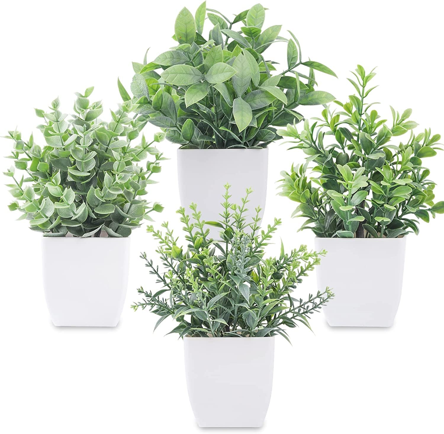 4 Pack Fake Plants Mini Artificial Greenery Potted Plants for Home Decor Indoor Office Table Room Farmhouse